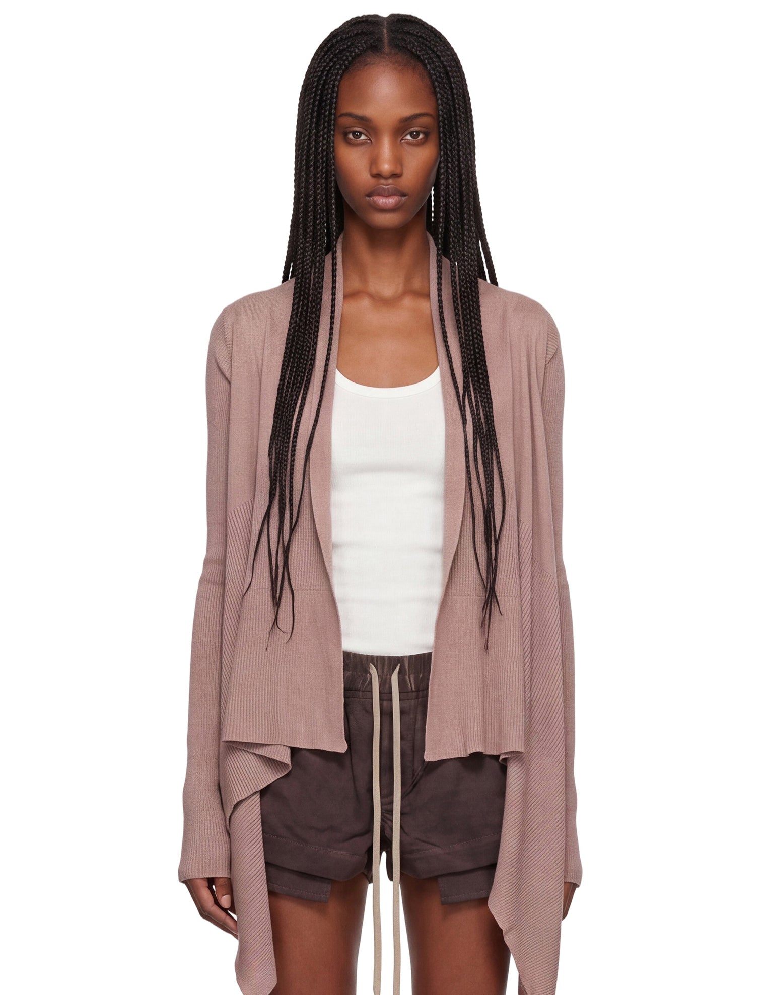 Cardigan con orlo asimmetrico in rosa 
