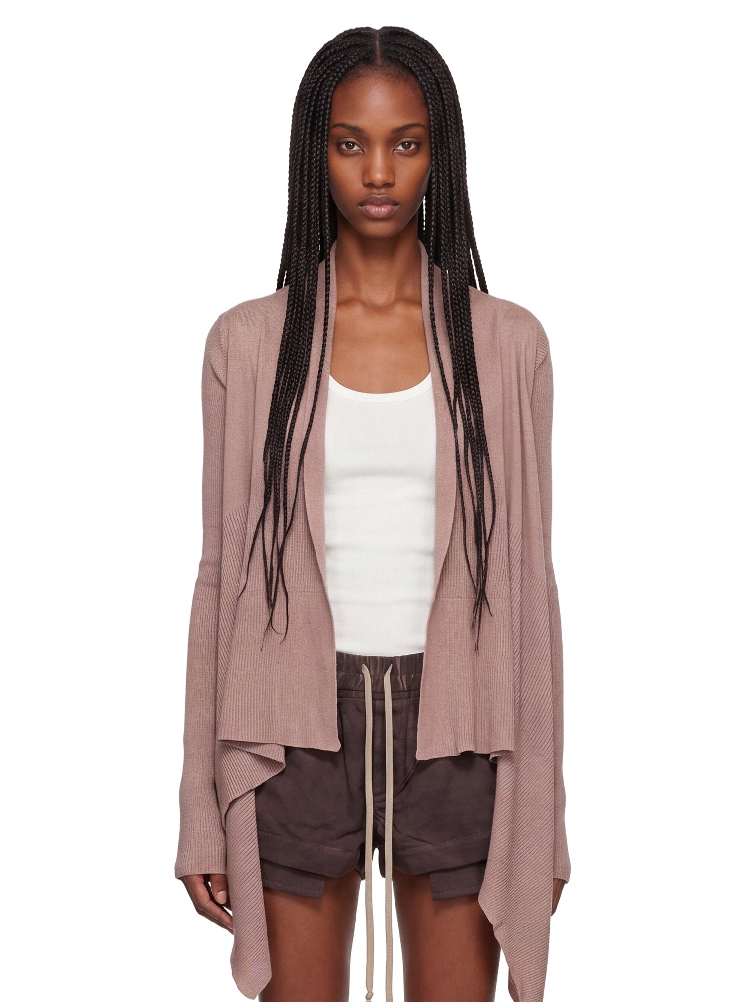 Cardigan con orlo asimmetrico in rosa 