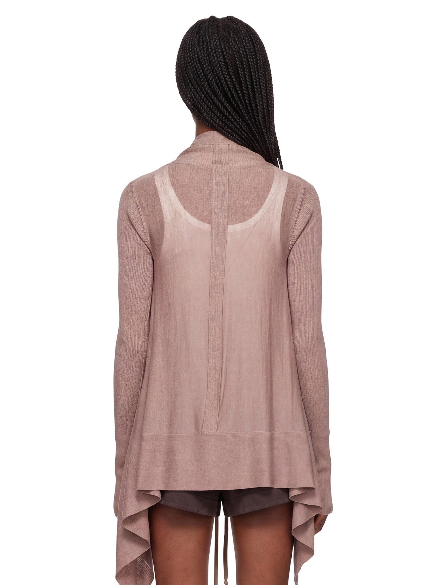 Cardigan con orlo asimmetrico in rosa 