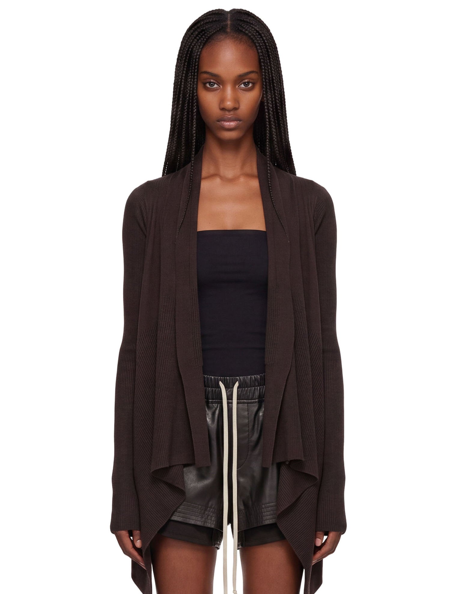 Cardigan aperto in maglia in marrone 