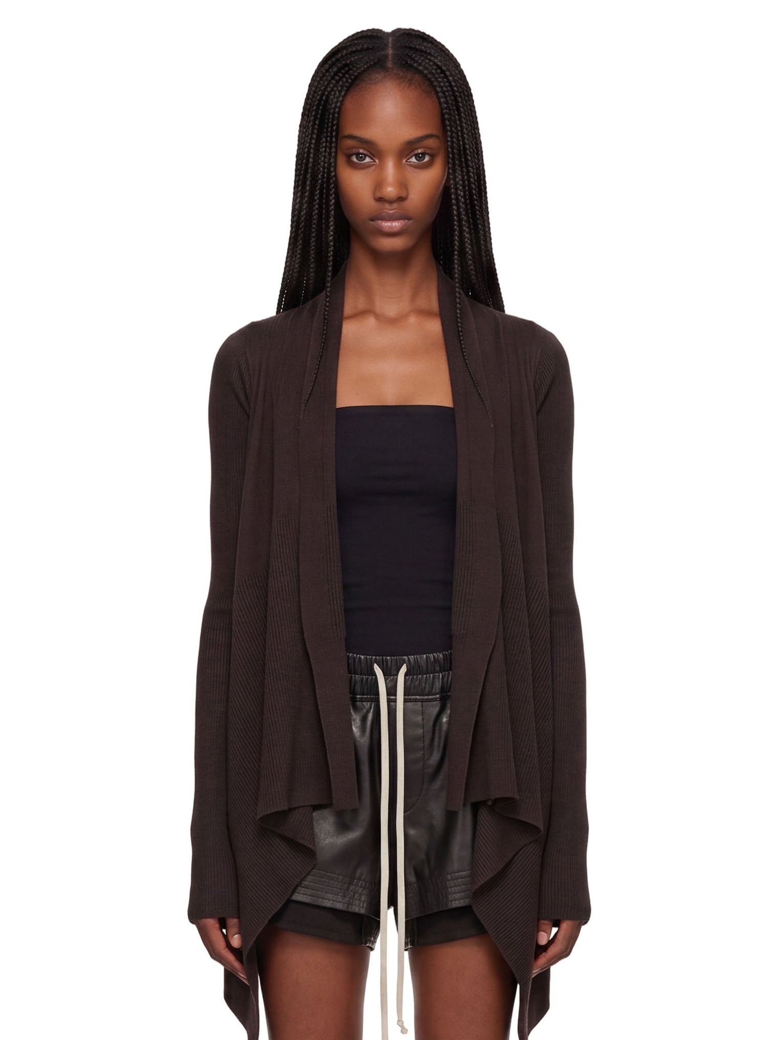 Cardigan aperto in maglia in marrone 