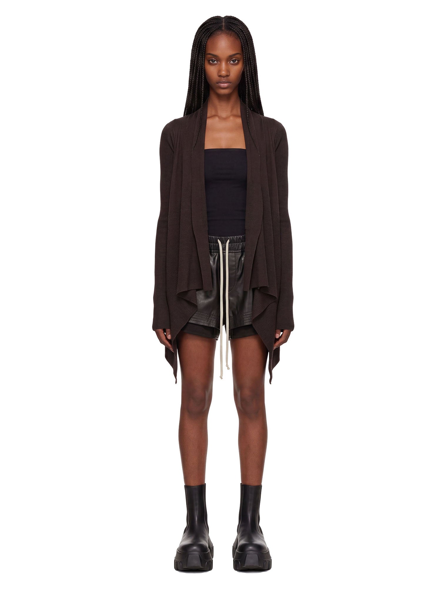 Cardigan aperto in maglia in marrone 