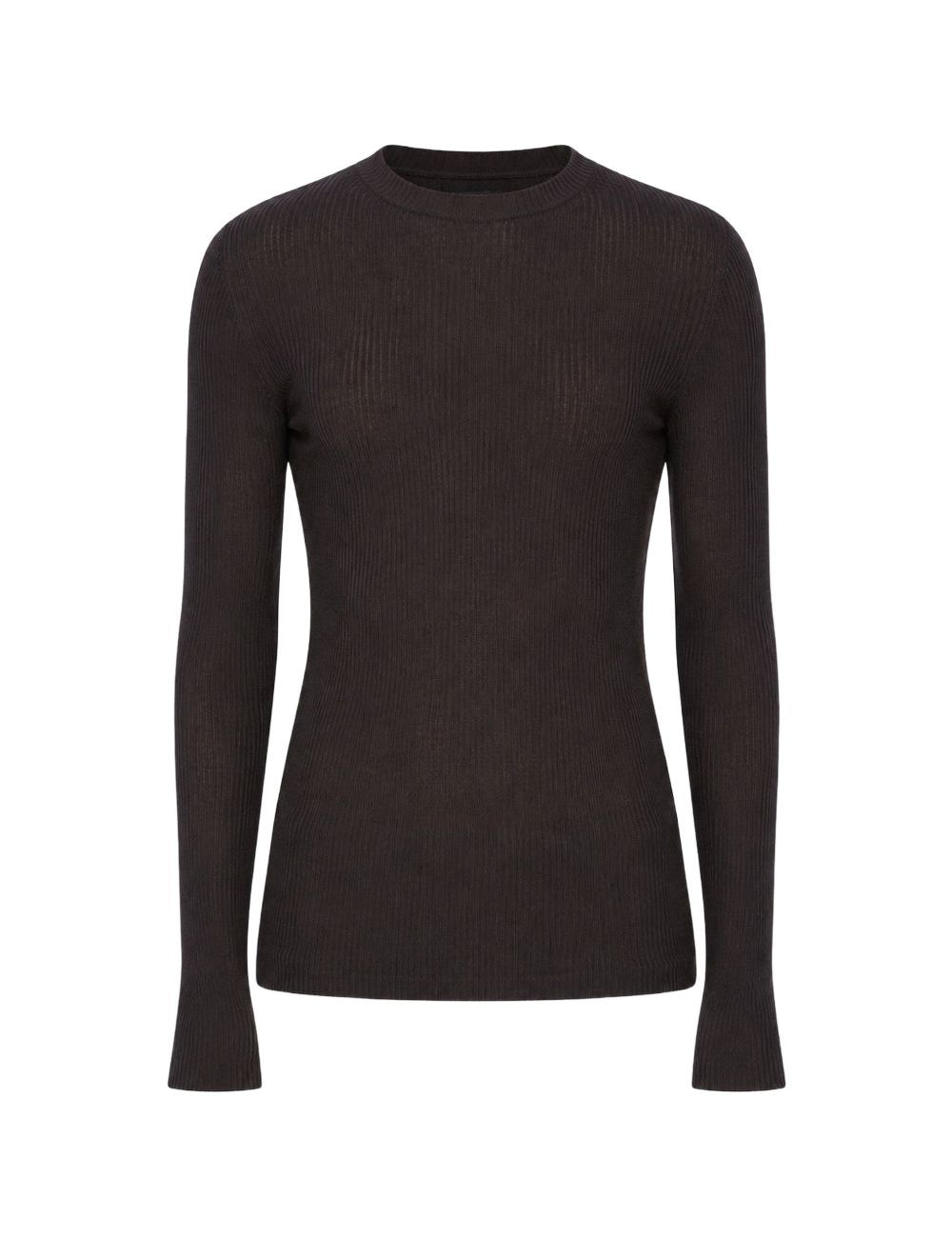 Maglione a coste in lana vergine in marrone 