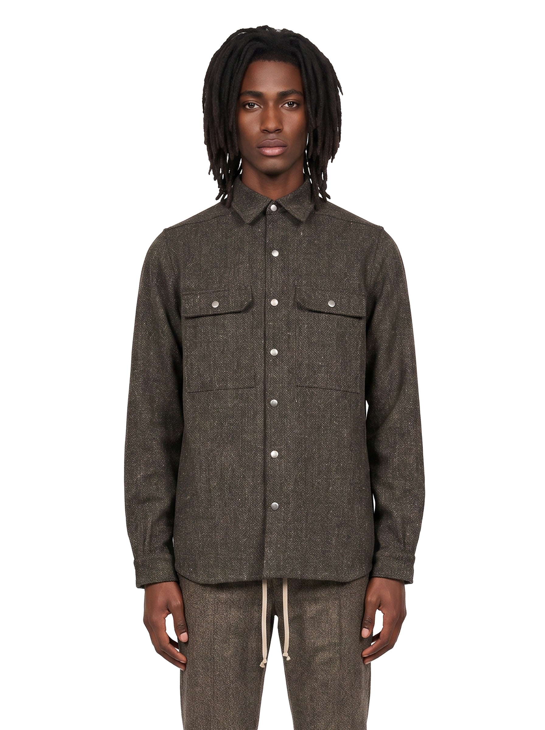 Giacca-camicia con tasche in marrone 