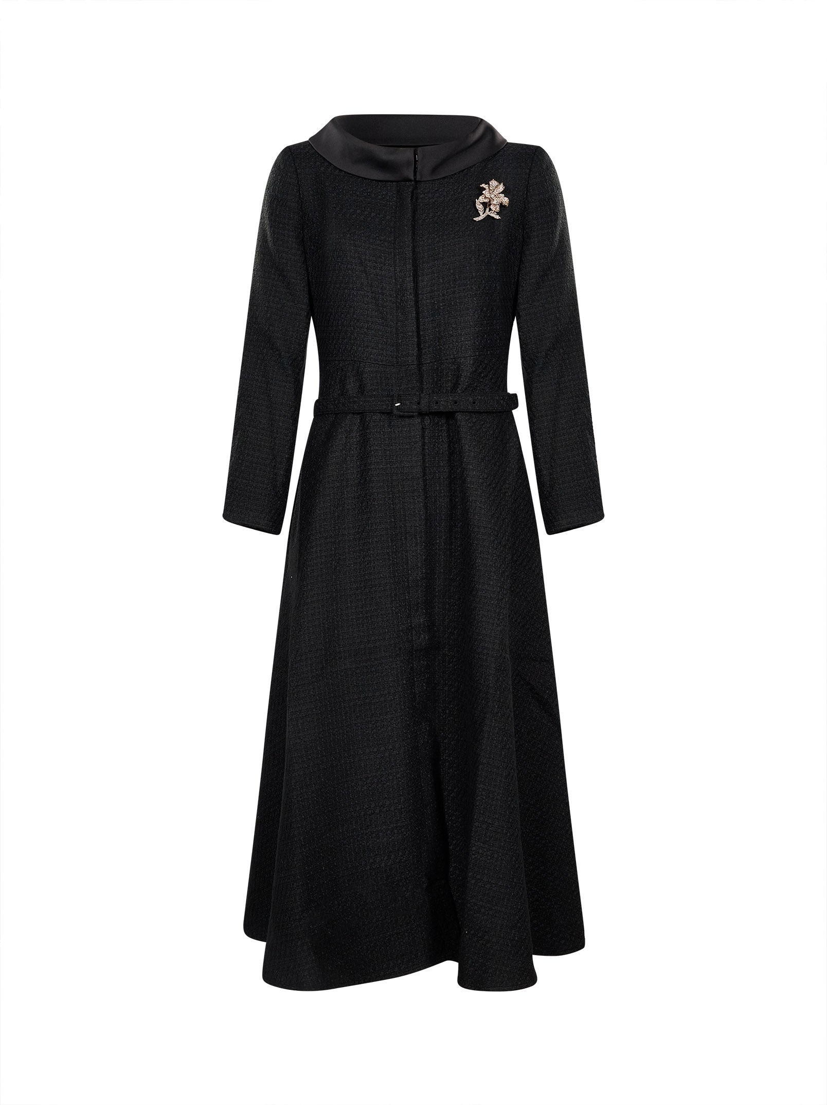 Cappotto bouclé con spilla nero 