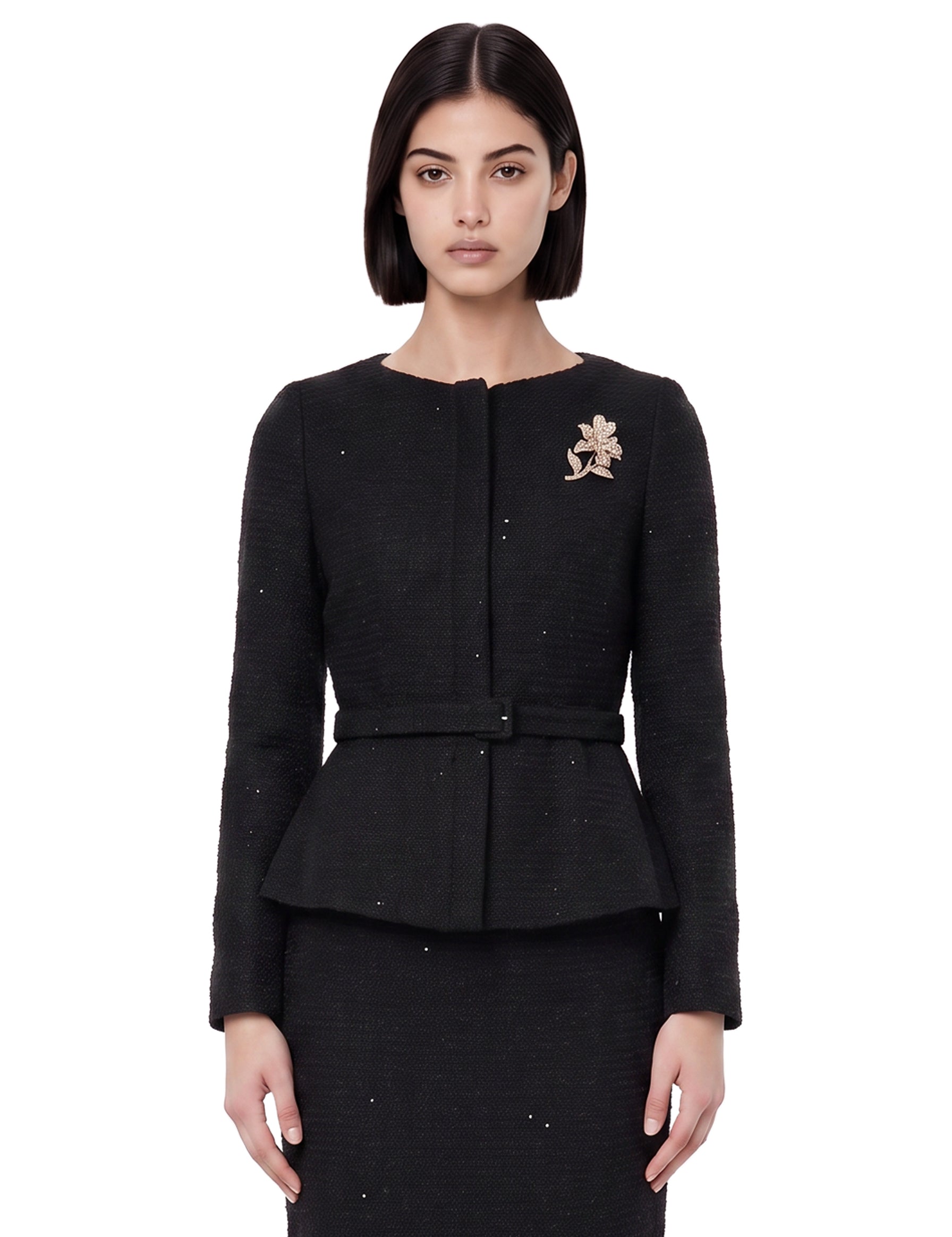 Giacca bouclé paillettes nera 