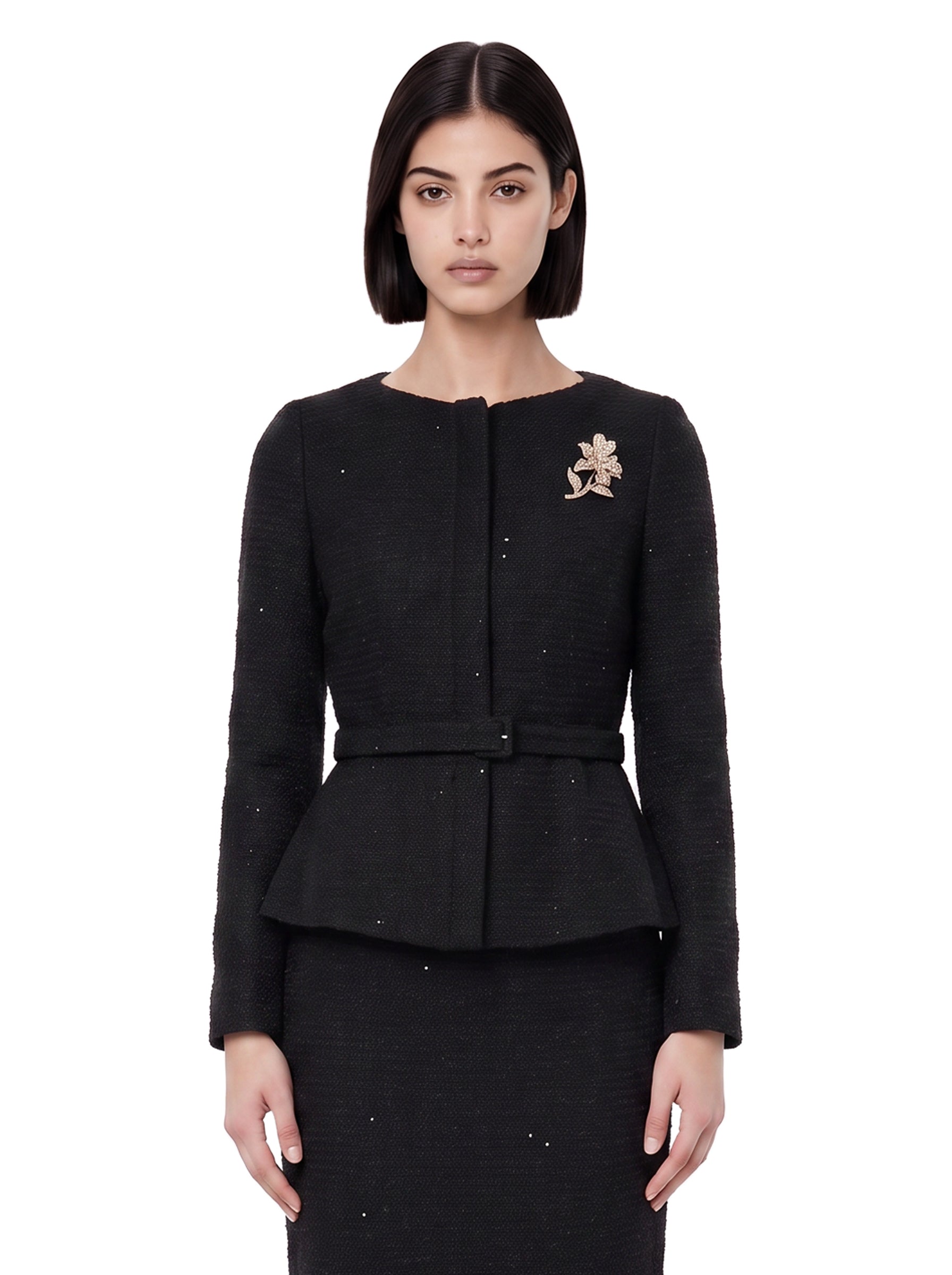 Giacca bouclé paillettes nera 