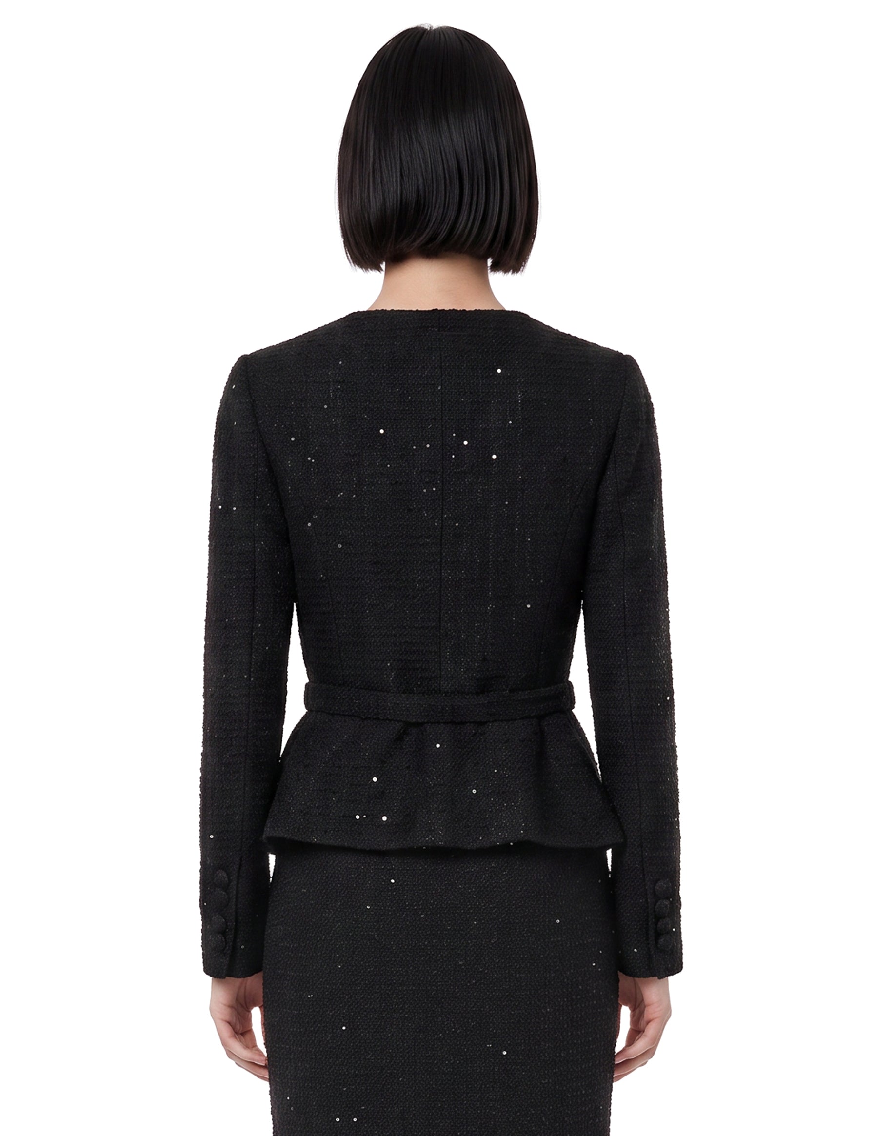 Giacca bouclé paillettes nera 