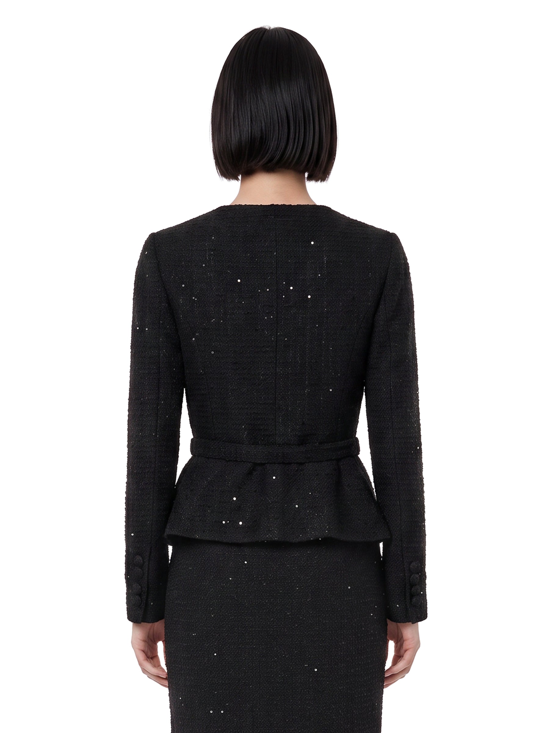Giacca bouclé paillettes nera 