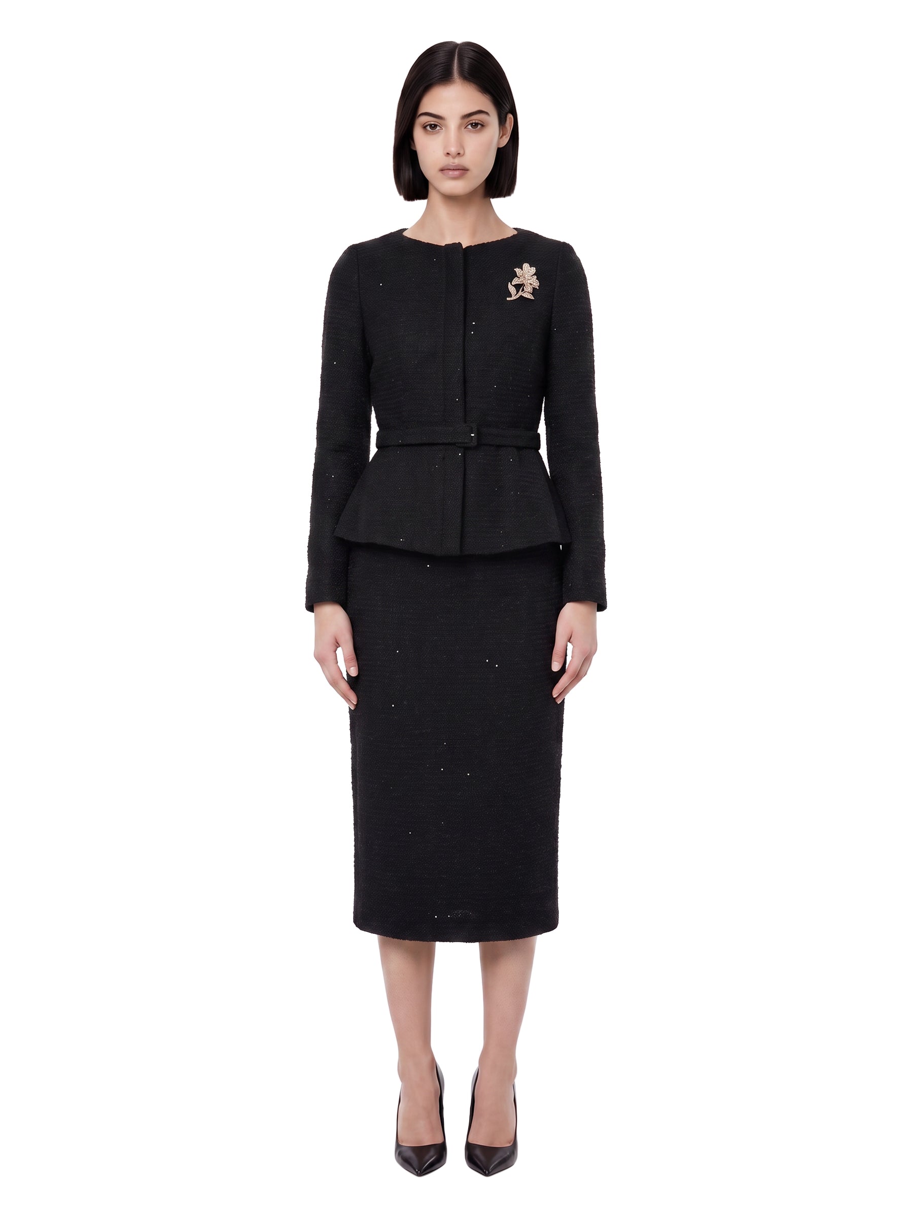 Giacca bouclé paillettes nera 