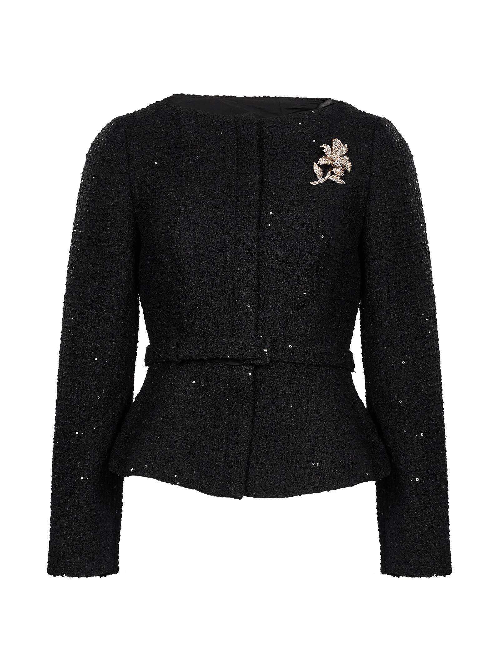 Giacca bouclé paillettes nera 