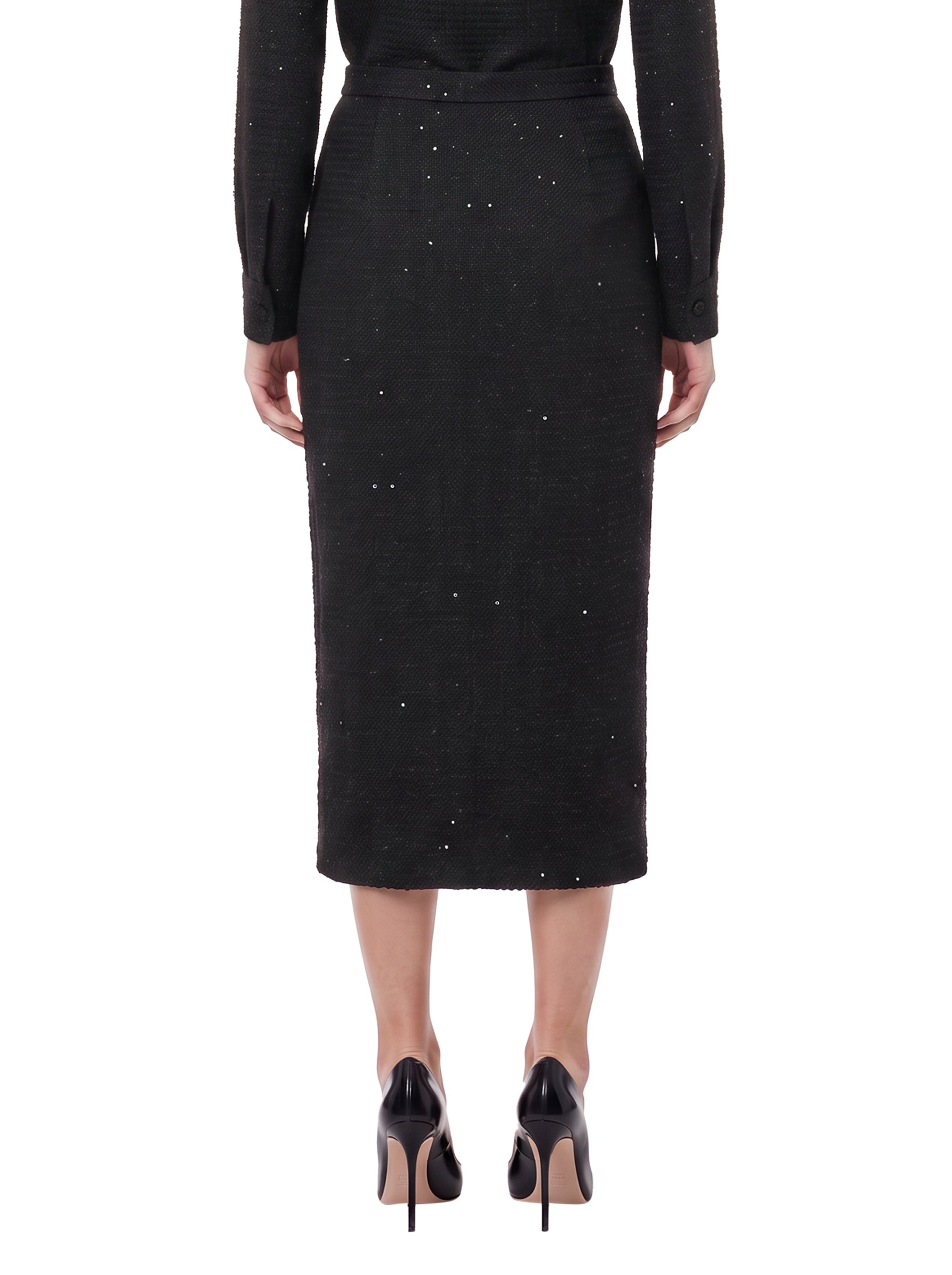 Gonna midi bouclé paillettes nera 