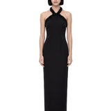Abito lungo collo halter nero 