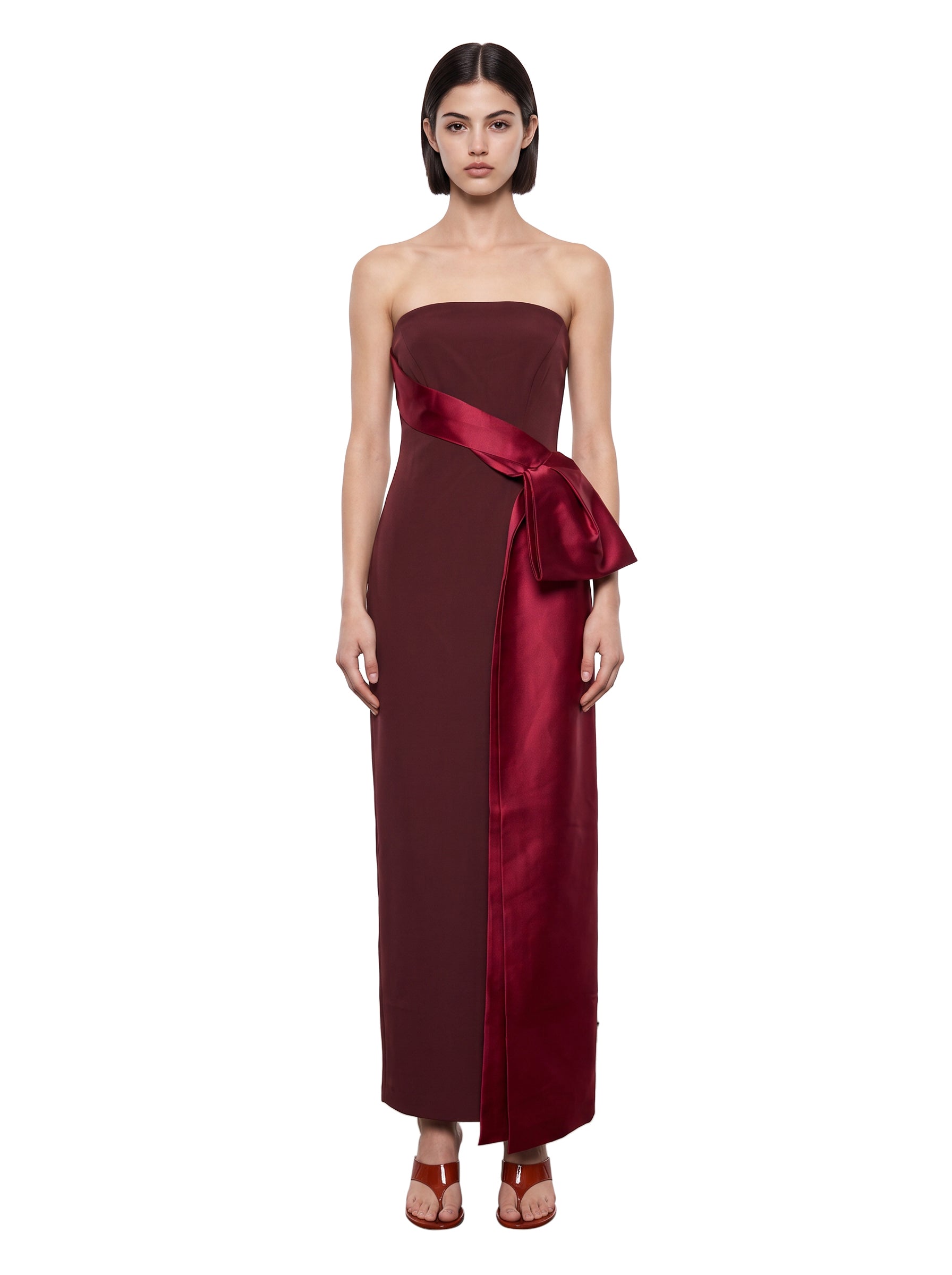 Abito lungo drappeggiato bordeaux 