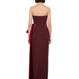 Abito lungo drappeggiato bordeaux 
