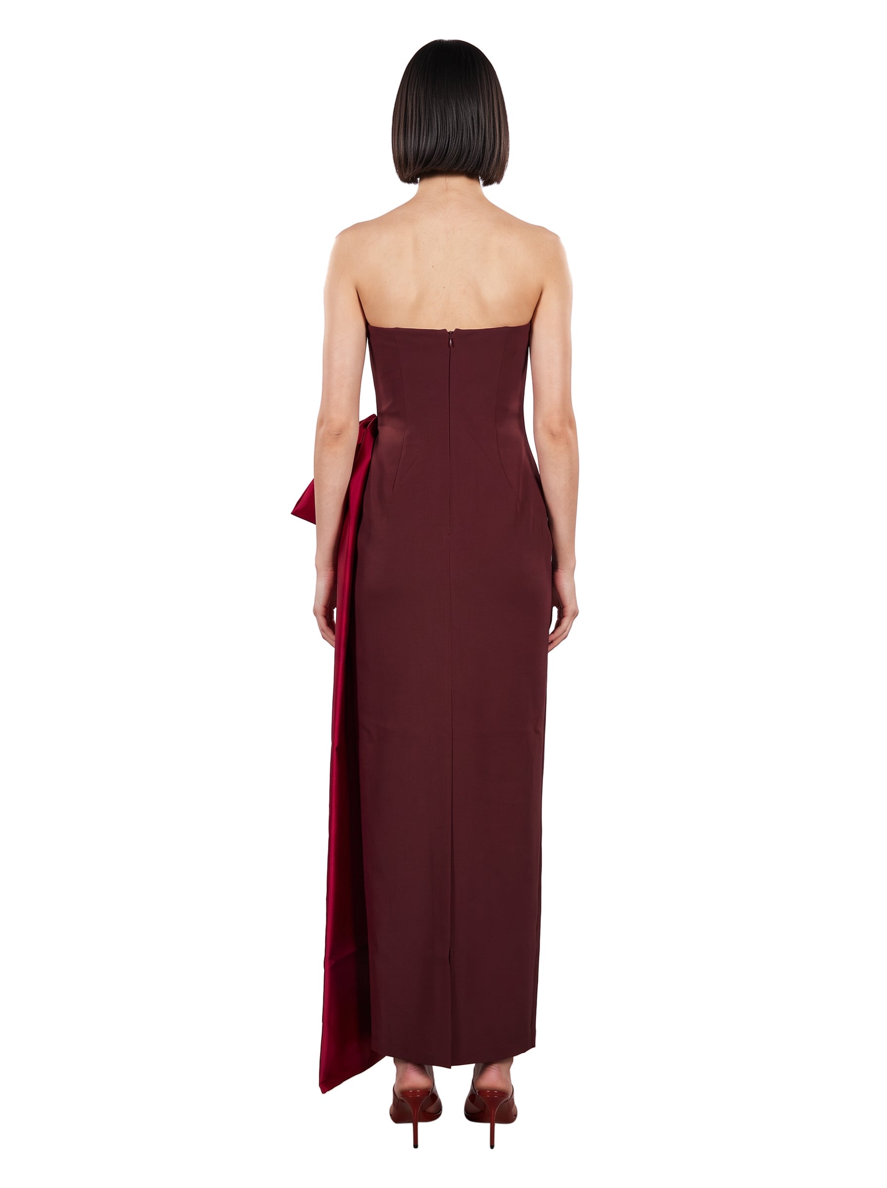 Abito lungo drappeggiato bordeaux 
