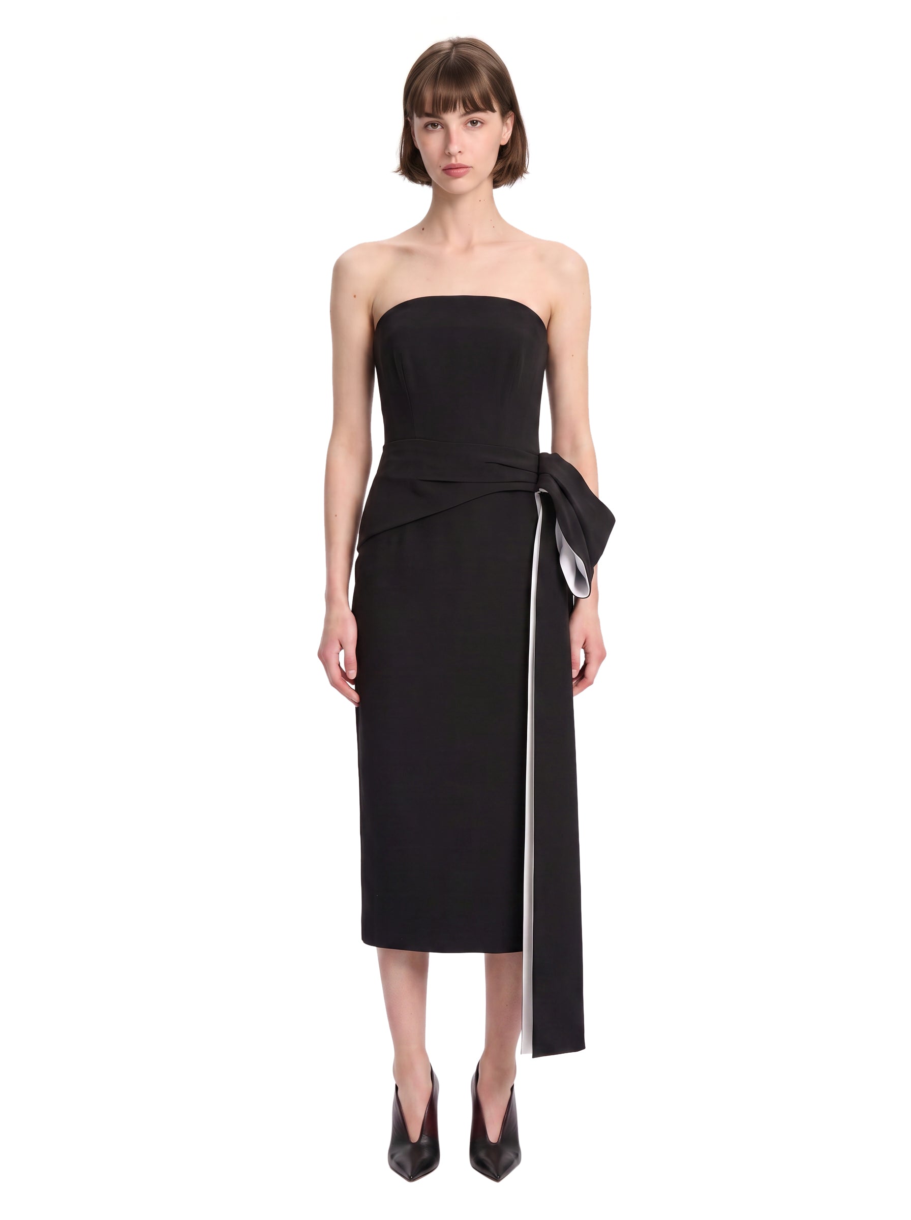 Abito midi drappeggiato nero 