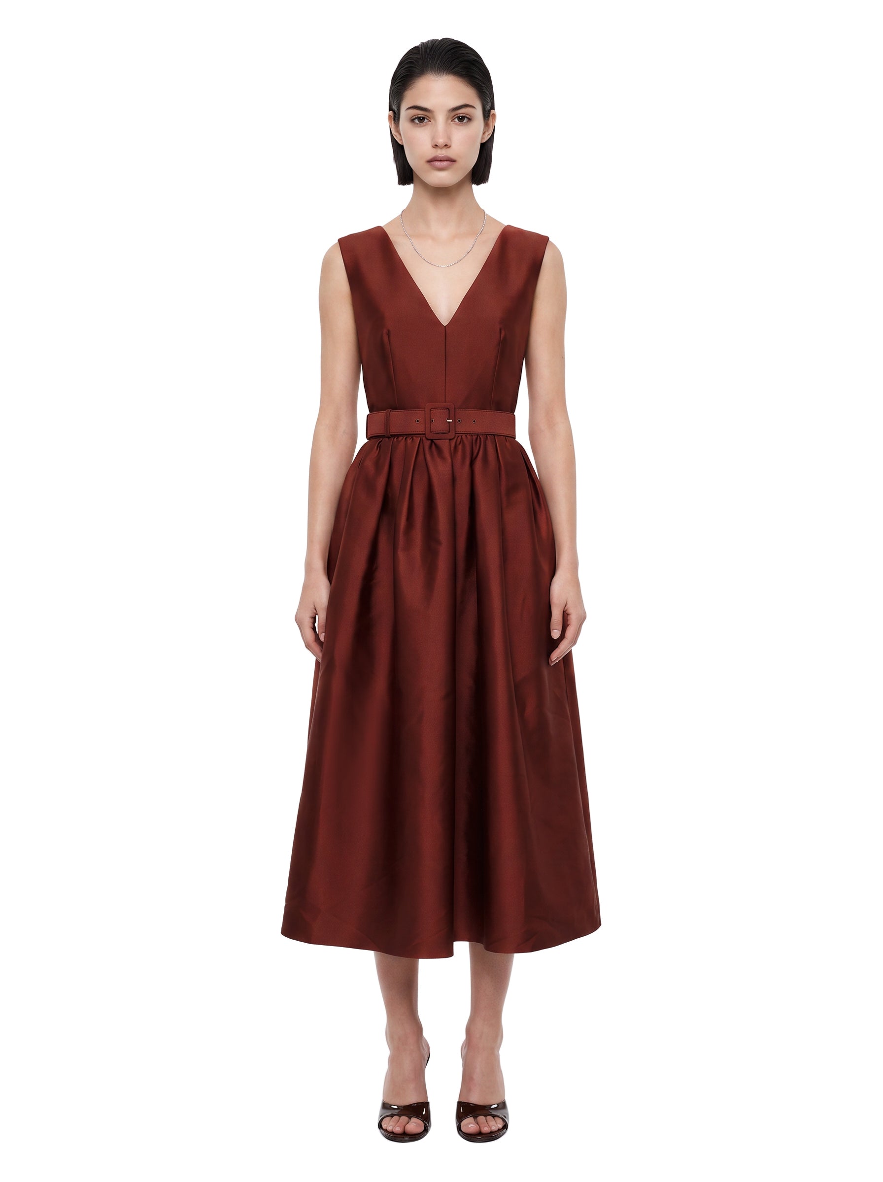 Abito midi con cintura marrone 