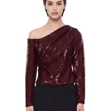 Top paillettes asimmetrico bordeaux 