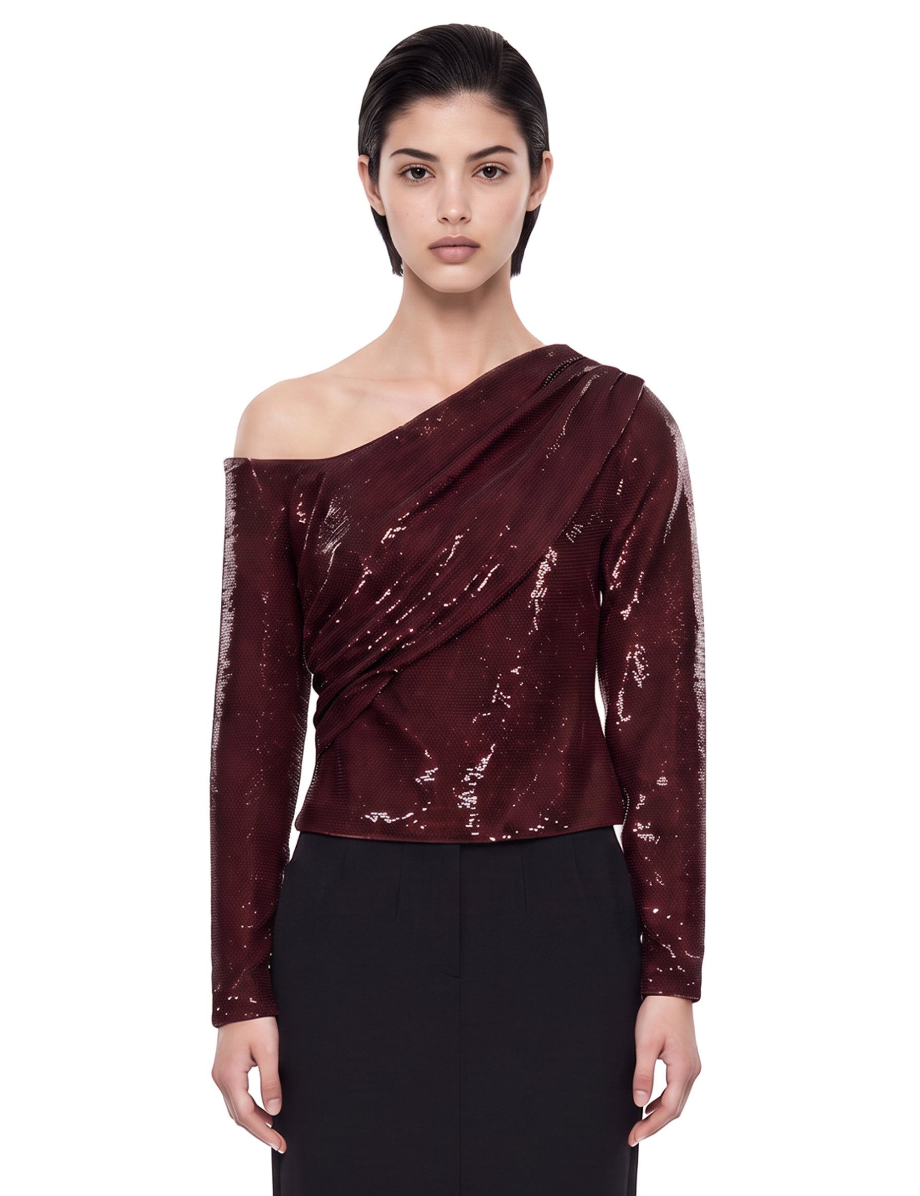 Top paillettes asimmetrico bordeaux 