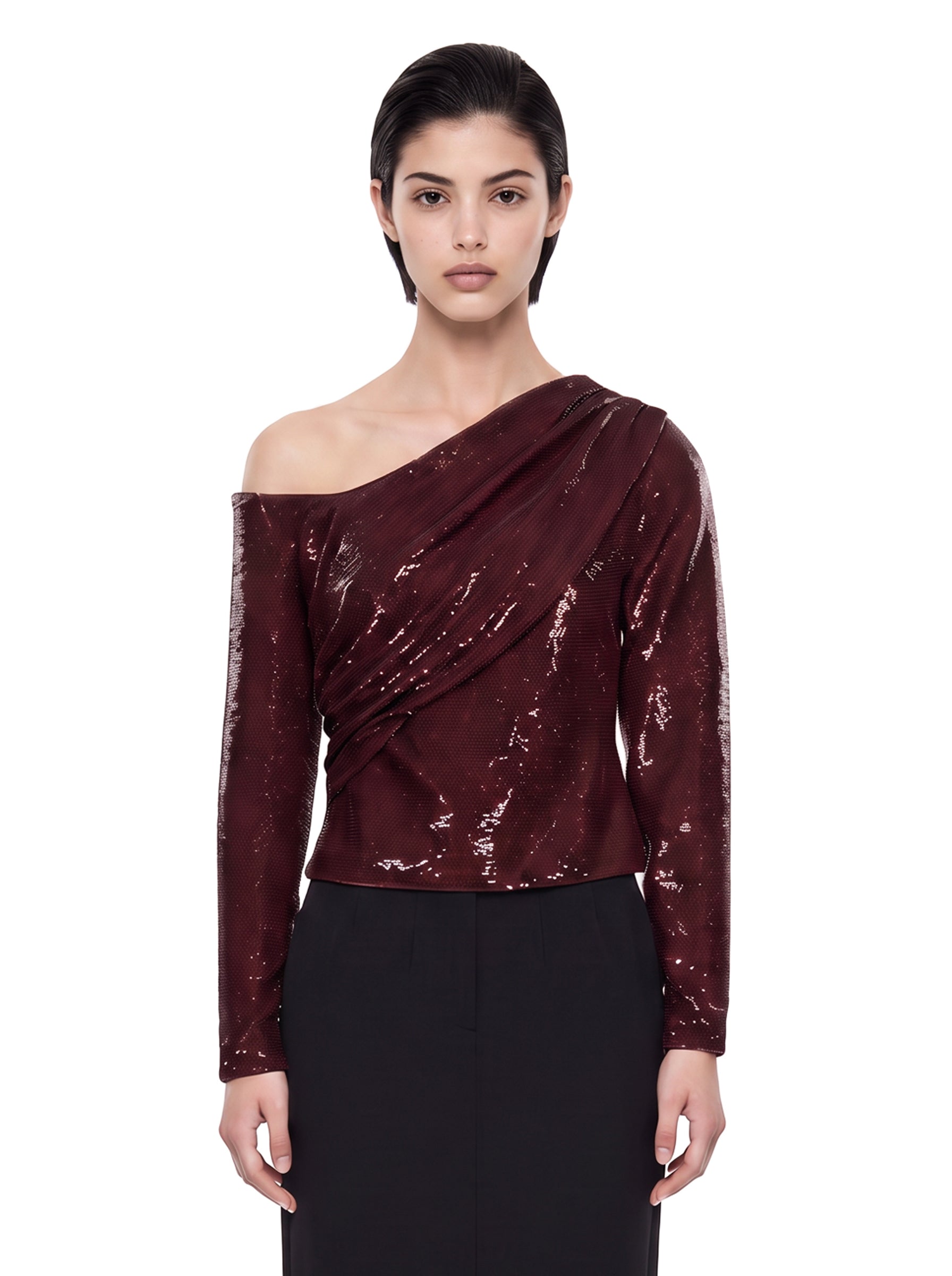 Top paillettes asimmetrico bordeaux 