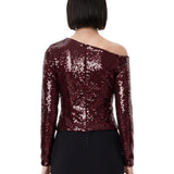 Top paillettes asimmetrico bordeaux 