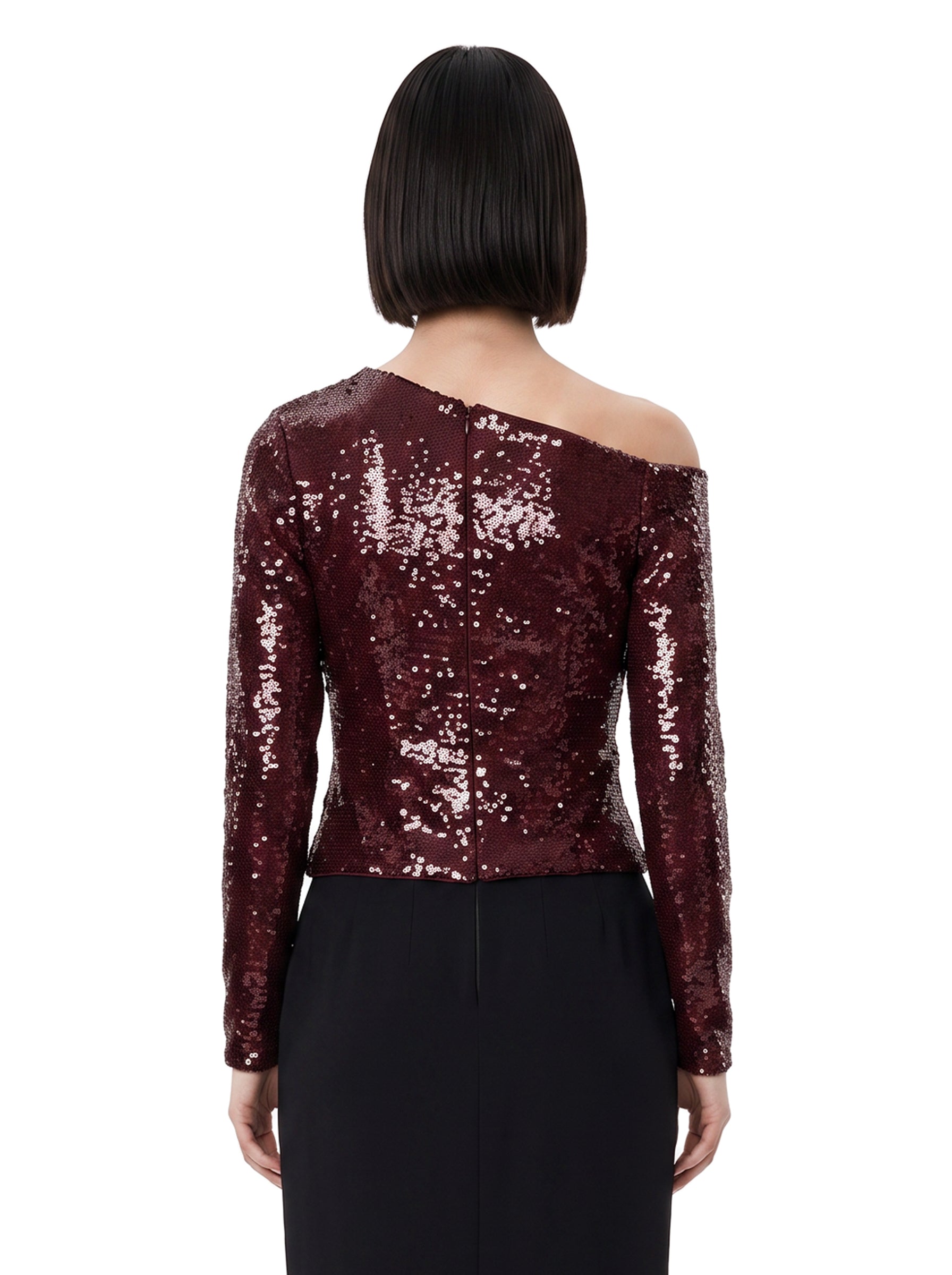 Top paillettes asimmetrico bordeaux 
