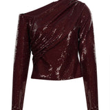 Top paillettes asimmetrico bordeaux 