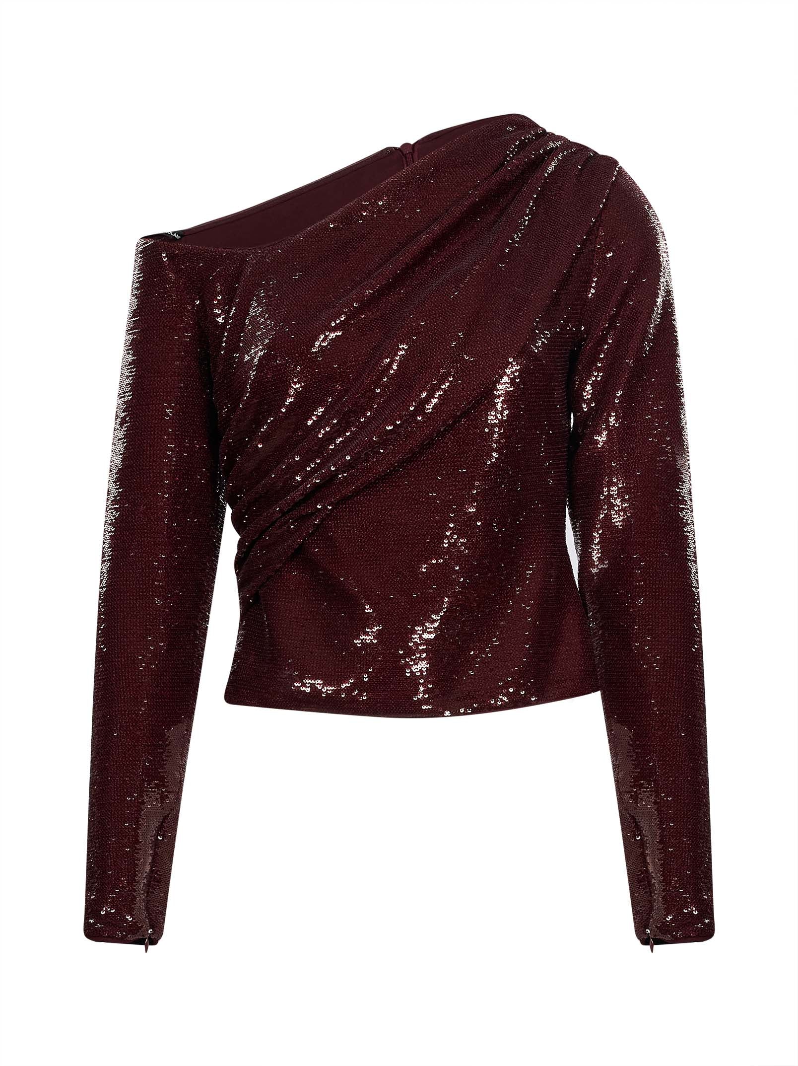 Top paillettes asimmetrico bordeaux 