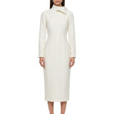 Abito midi in jacquard con fiocco in bianco 