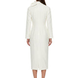 Abito midi in jacquard con fiocco in bianco 