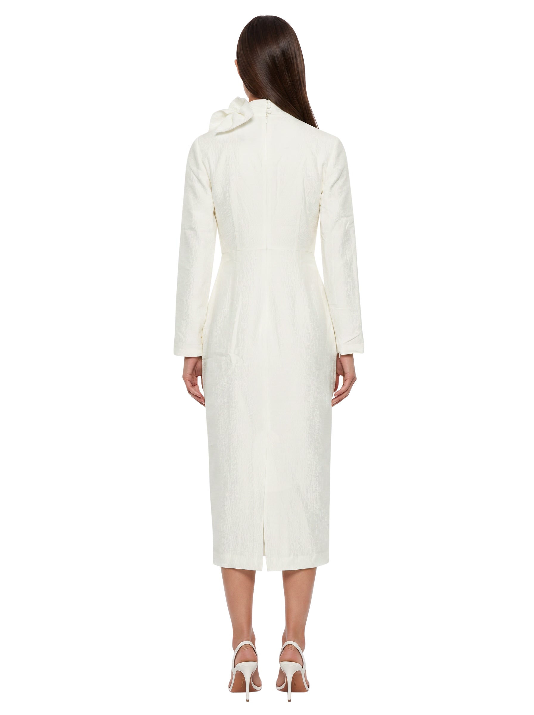 Abito midi in jacquard con fiocco in bianco 