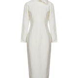 Abito midi in jacquard con fiocco in bianco 