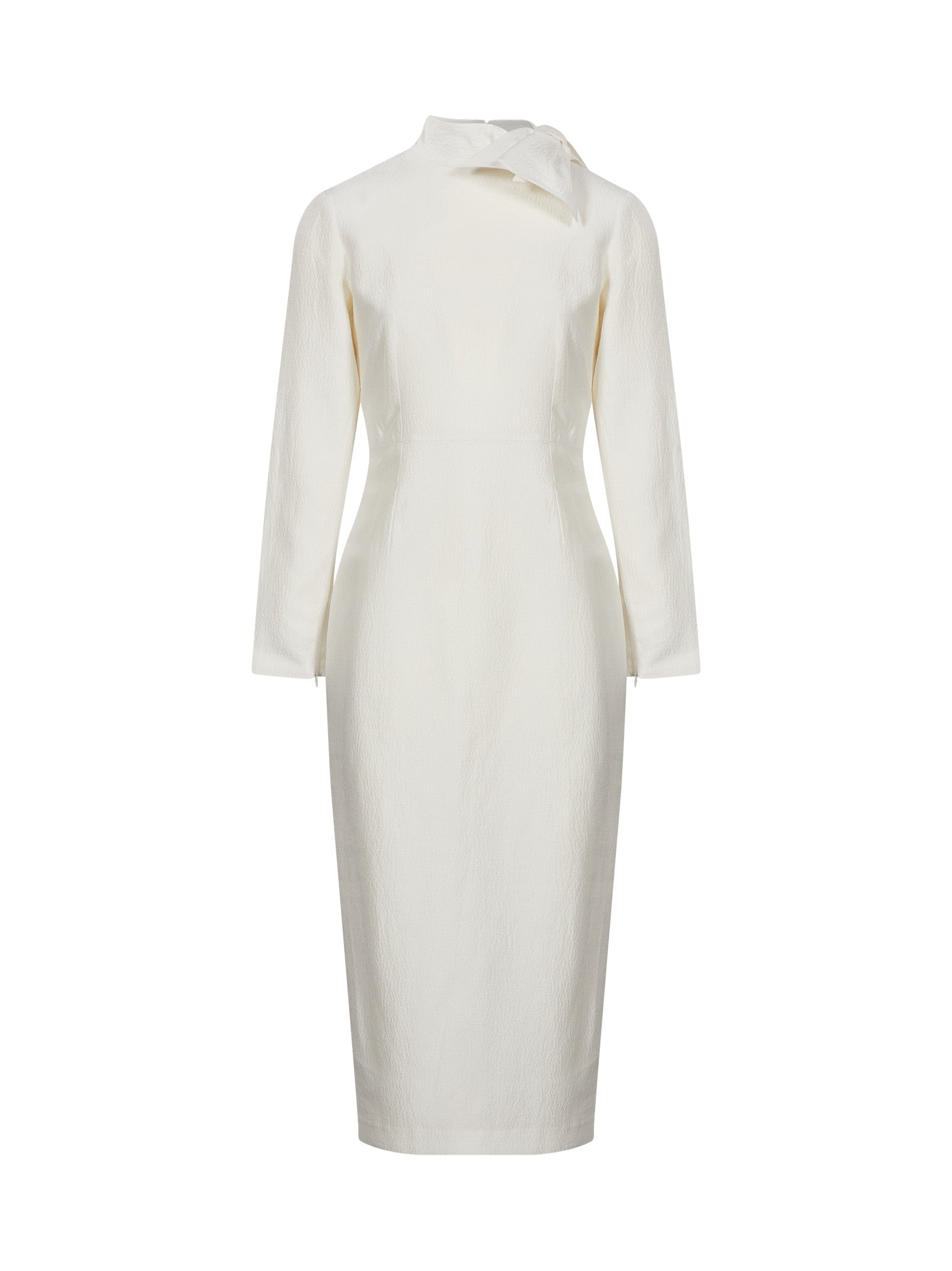 Abito midi in jacquard con fiocco in bianco 