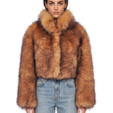 Giacca corta in eco pelliccia in marrone 