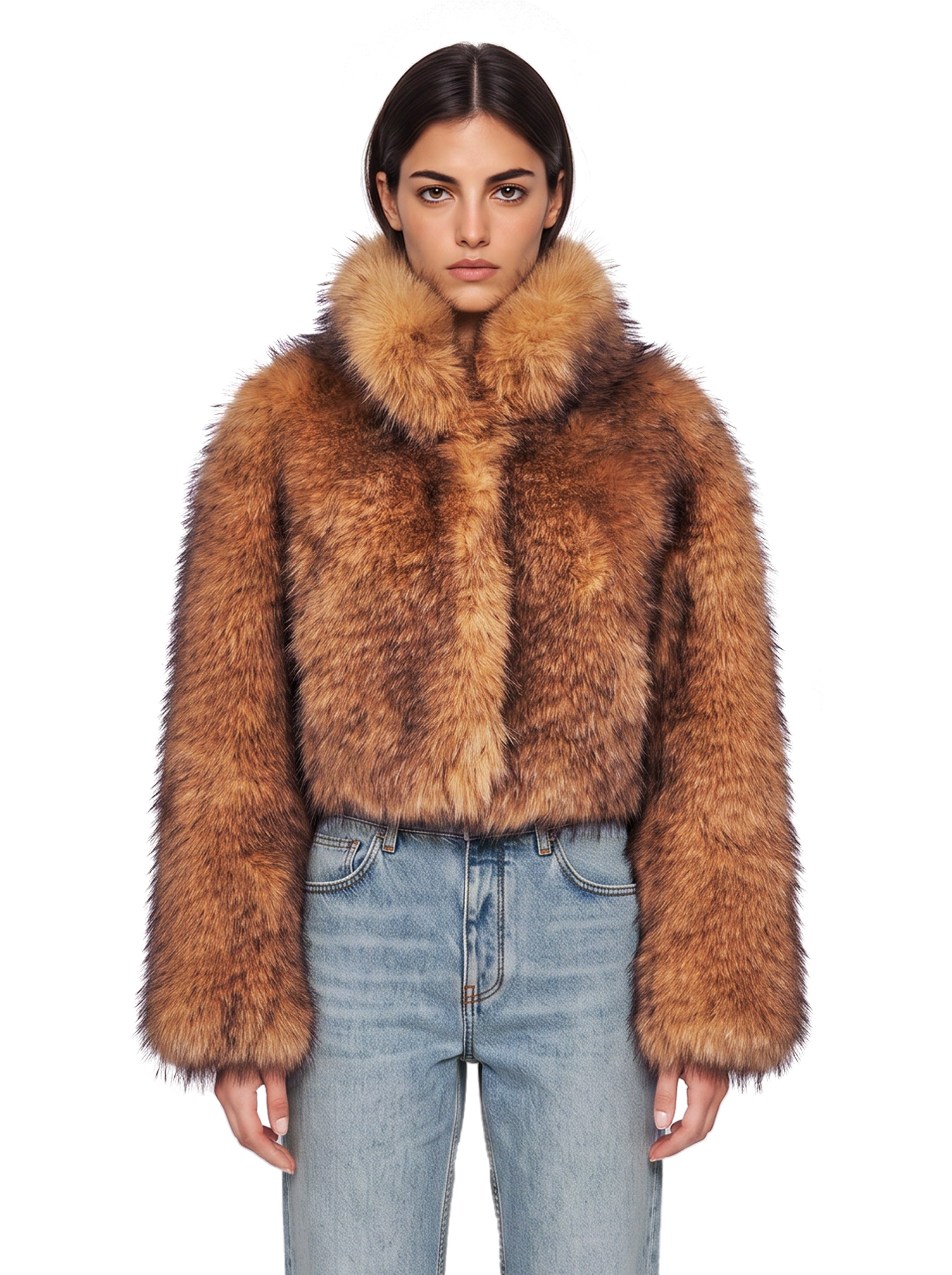 Giacca corta in eco pelliccia in marrone 