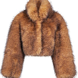 Giacca corta in eco pelliccia in marrone 
