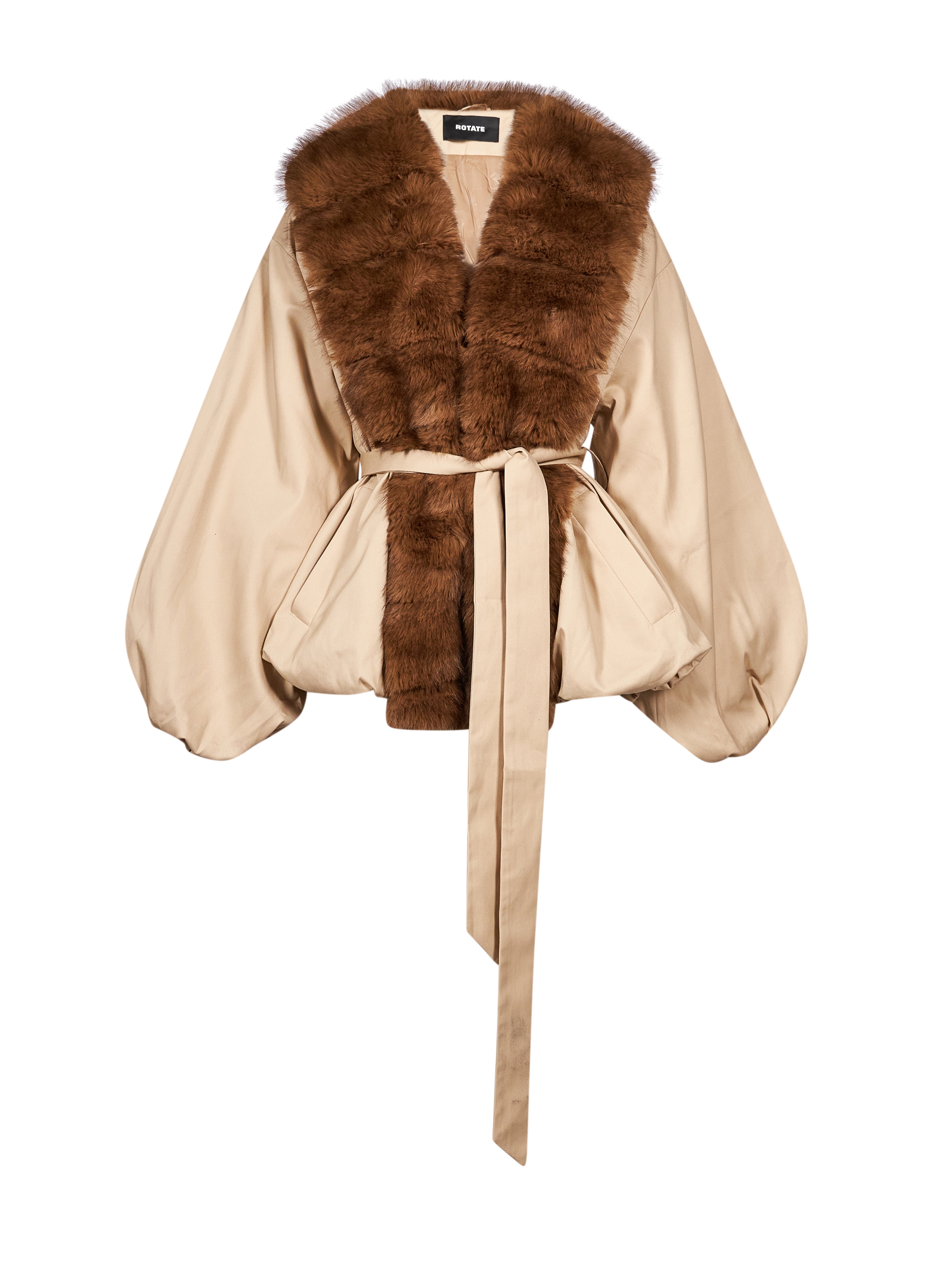 Giacca con collo in eco pelliccia in beige 