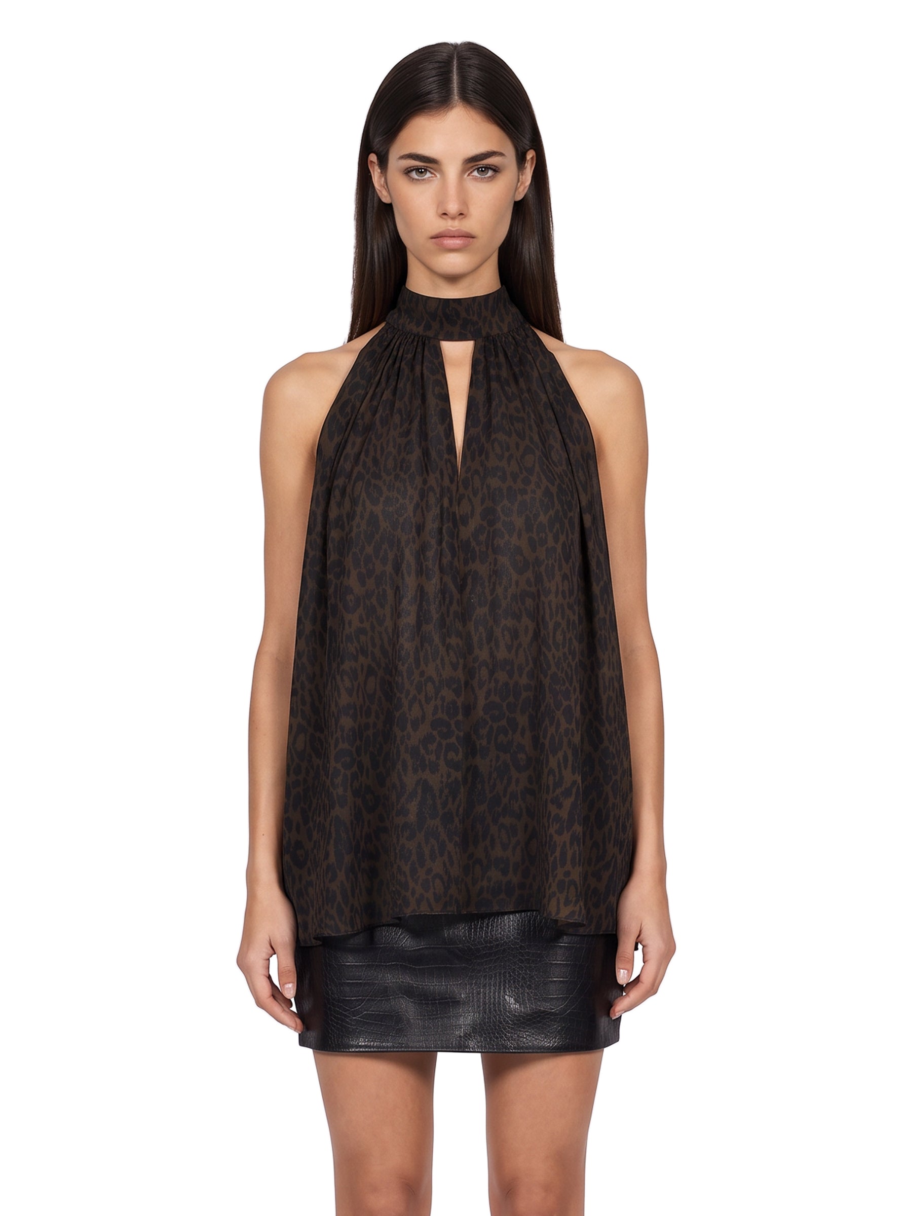 Top collo halter con fiocco multicolor 