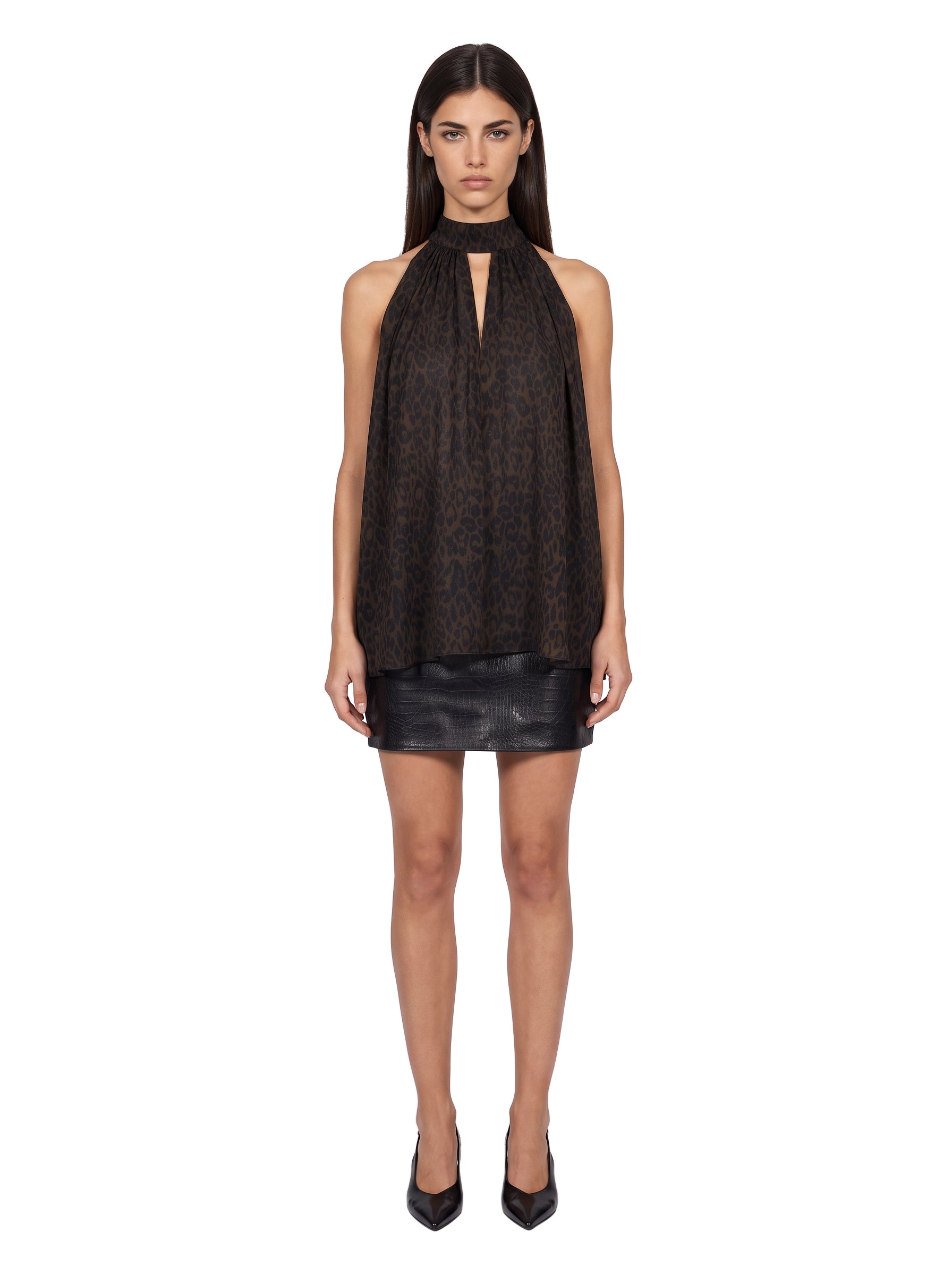 Top collo halter con fiocco multicolor 