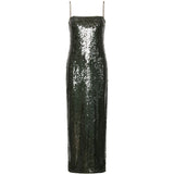 Abito lungo con paillettes in verde 