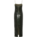 Abito lungo con paillettes in verde 