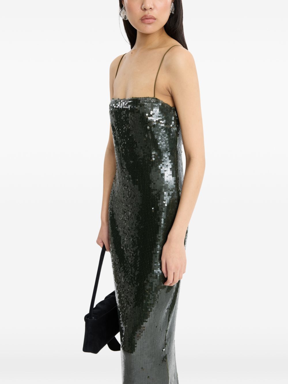 Abito lungo con paillettes in verde 