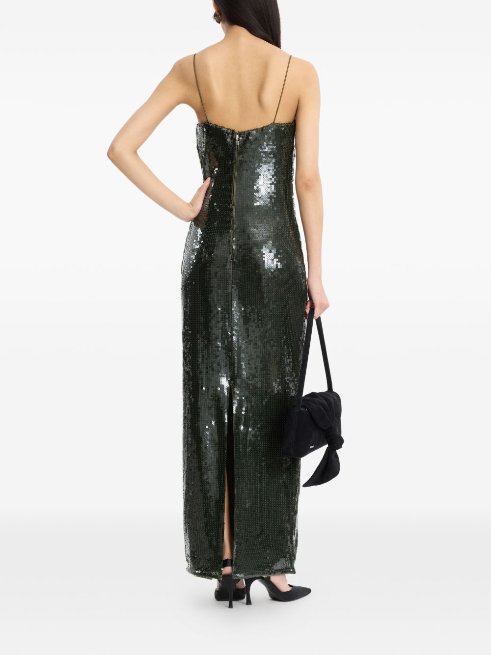 Abito lungo con paillettes in verde 