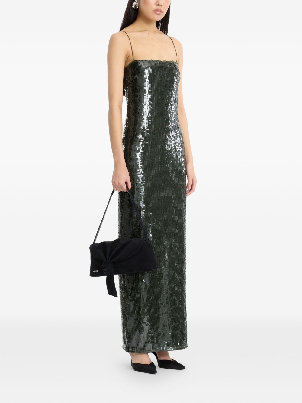 Abito lungo con paillettes in verde 