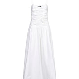 Abito midi arricciato con dettagli floreali in bianco 