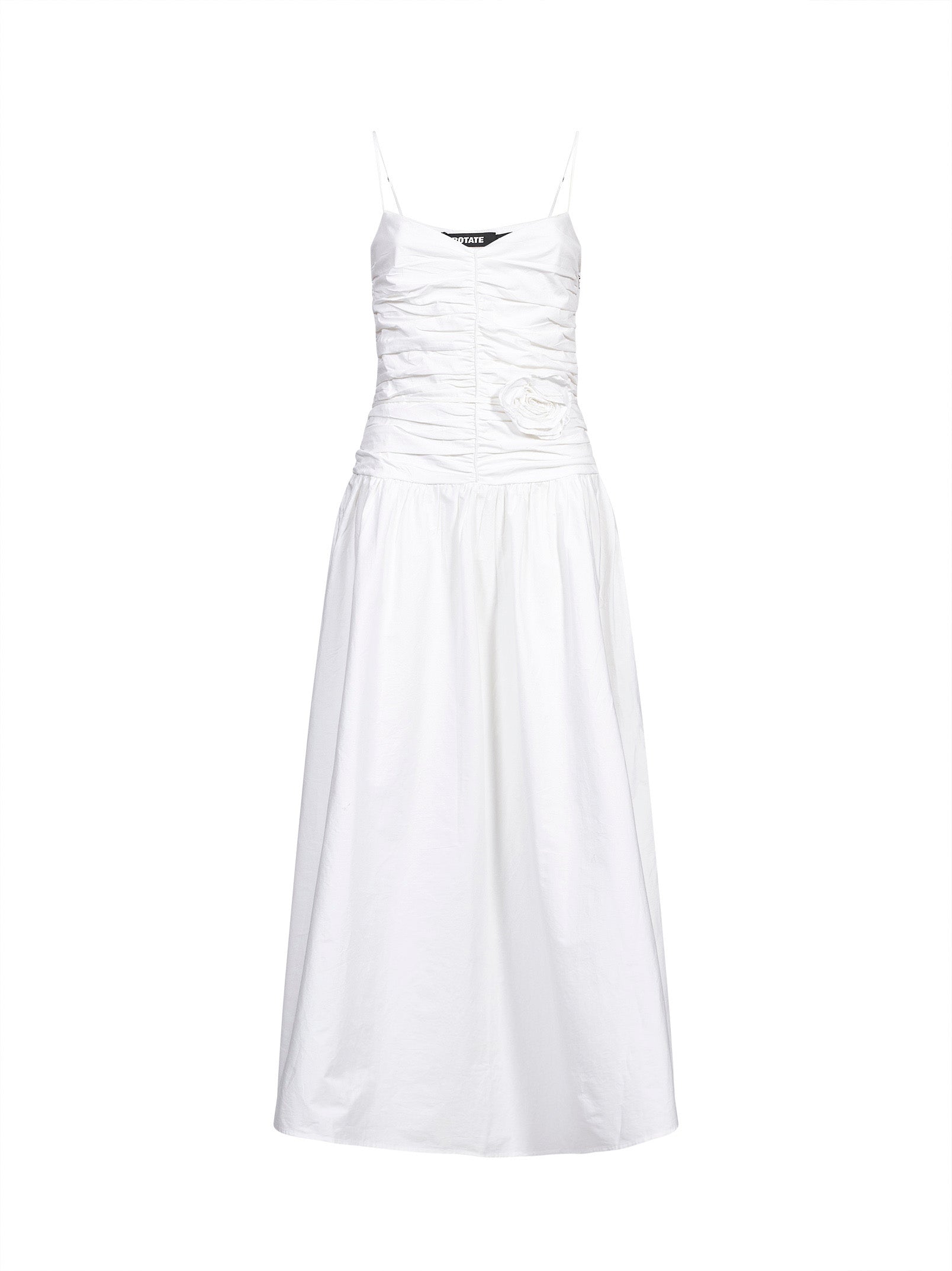 Abito midi arricciato con dettagli floreali in bianco 
