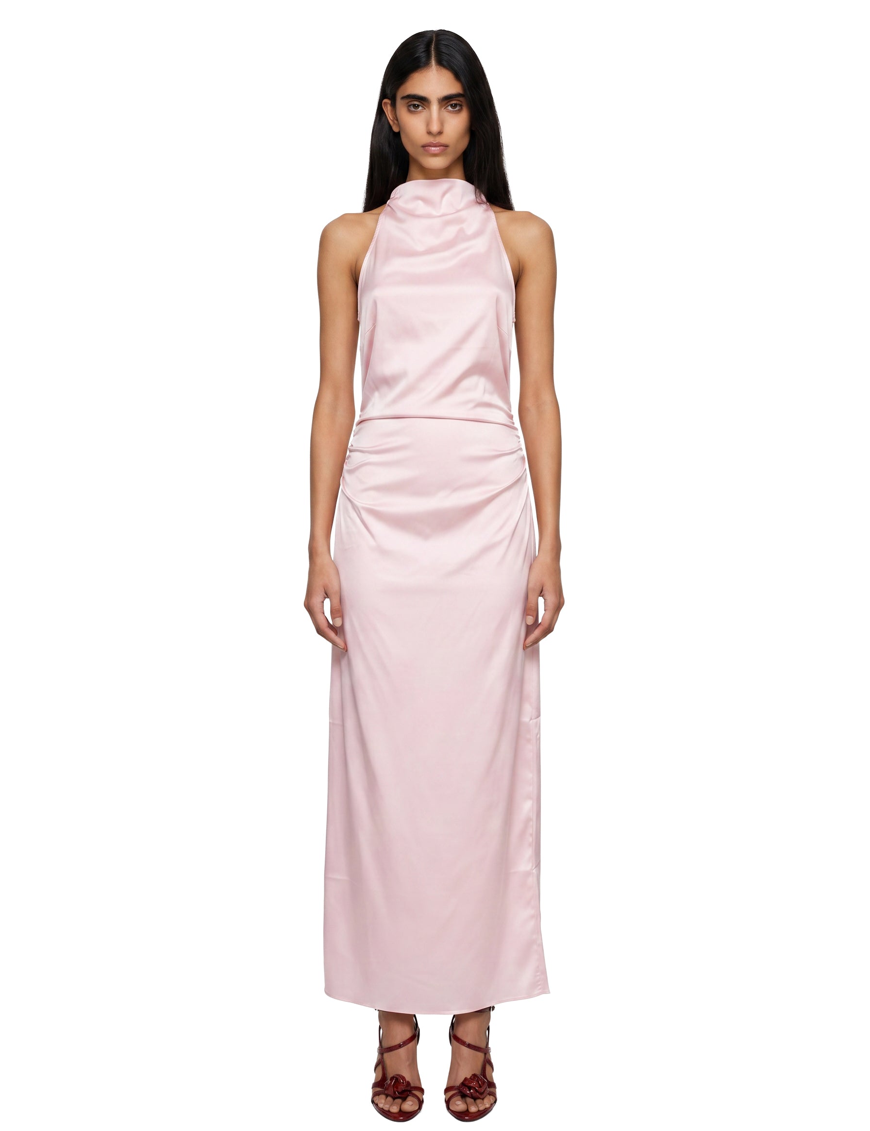 Abito maxi satinato in rosa 