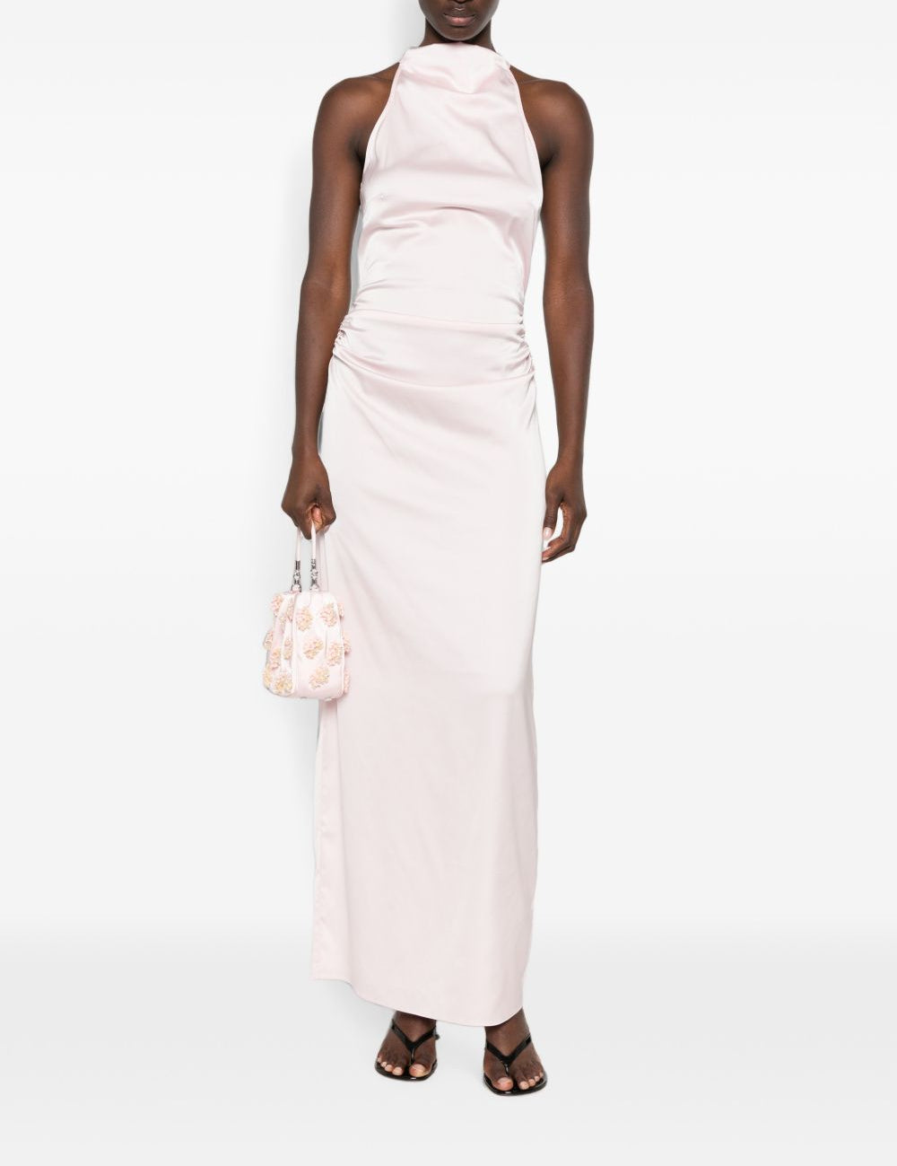 Abito maxi satinato in rosa 