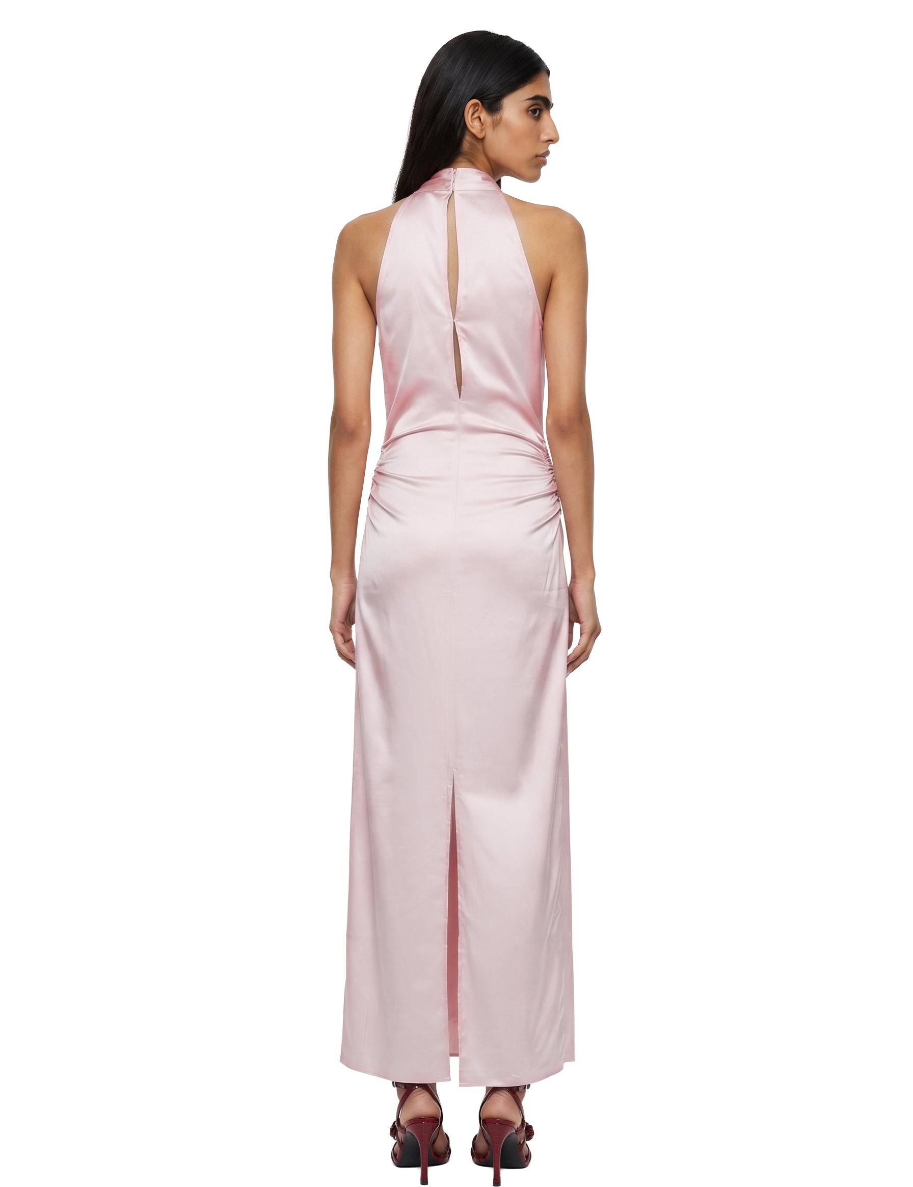 Abito maxi satinato in rosa 